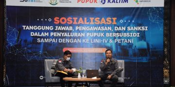 PT Pupuk Kalimantan Timur menggelar sosialisasi bertajuk "Tanggung Jawab, Pengawasan, dan Sanksi dalam Penyaluran Pupuk Bersubsidi Sampai Dengan Ke Lini IV & Petani_ sebagai bagian dari upaya mitigasi penyelewengan penyaluran pupuk subsidi". Foto: Dok PKT