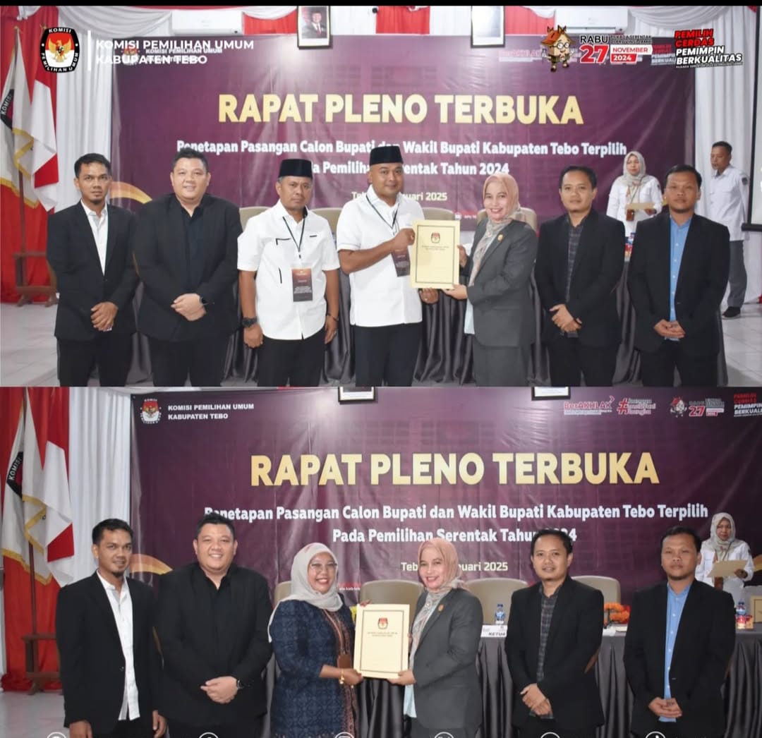 Rapat Pleno Terbuka Penetapan Bupati dan Wakil Bupati Terpilih Kabupaten Tebo. FOTO: IST