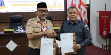 Lewat MoU dengan Kwarda Pramuka, Bawaslu Jambi Bentuk Saka Adhyasta Pemilu. FOTO: IST