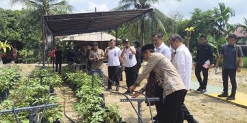 Kakanwil Ditjenpas Jambi, Hidayat saat mengaplikasikan smart farming. FOTO: OYI