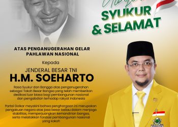 Ketua DPD II Golkar Kabupaten Muaro Jambi, Ivan Wirata Mengucapkan Selamat dan Syukur atas Anugrah Gelar Pahlawan Nasional kepada Soeharto. FOTO: UCUP
