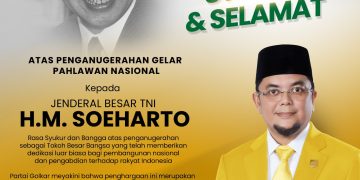 Ketua DPD II Golkar Kabupaten Muaro Jambi, Ivan Wirata Mengucapkan Selamat dan Syukur atas Anugrah Gelar Pahlawan Nasional kepada Soeharto. FOTO: UCUP