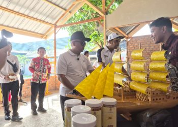 Irwan Rahmat Gumilar Meninjau stand milik Lapas Tebo yang menampilkan kreatifitas warga binaan. FOTO: IST