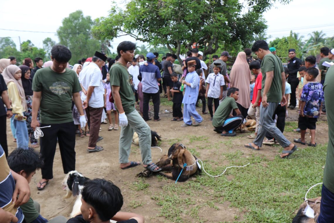 Suasana pemotongan hewan kurban yang melibatkan masyarakat setempat. FOTO: IST