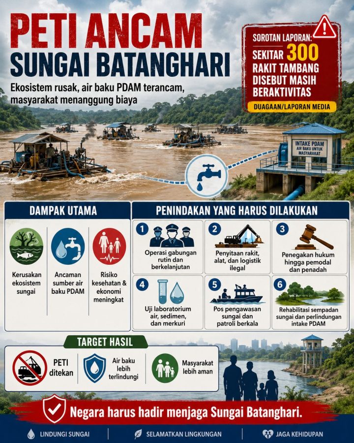 Grafik yang menunjukkan PETI mengancam Sungai Batanghari. FOTO: IST