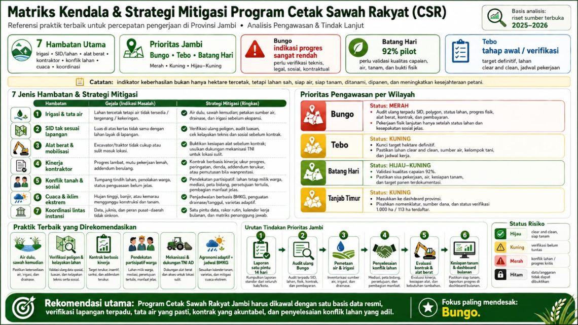 Matriks Kondisi Air Irigasi dan Cetak Sawah di Provinsi Jambi. FOTO: IST