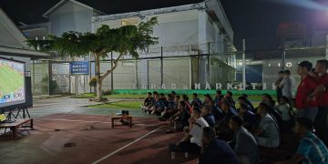 Suasana Nobar piala dunia anyata Argentina melawan Spanyol di Lapas Narkotika  Kelas IIB Muara Sabak. FOTO: IST