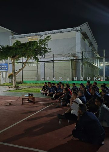 Suasana Nobar piala dunia anyata Argentina melawan Spanyol di Lapas Narkotika Kelas IIB Muara Sabak. FOTO: IST