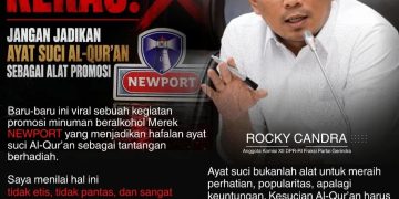Anggota DPR-RI Rocky Candra kecam keras brand minuman beralkohol gunakan ayat suci Al-Qur'an sebagai bahan quiz. FOTO: IST